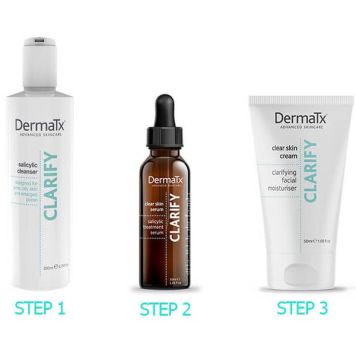 DermaTx Clarify Salicylic Cleanser + Clear Skin Serum + Clear Skin Cream Moisturiser