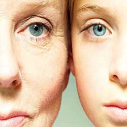 Face with ageing skin and youthful skin Face with ageing skin and youthful skin
